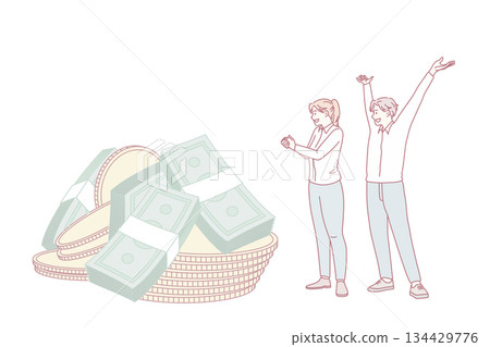 Happy people euphoric with money dividend 134429776