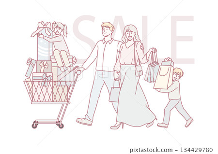 Happy family with kids shop for gifts together 134429780