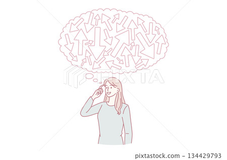 Woman feel confused making decision or planning 134429793