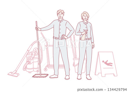 Housework and cleaning workers concept. Housework and cleaning workers concept. 134429794