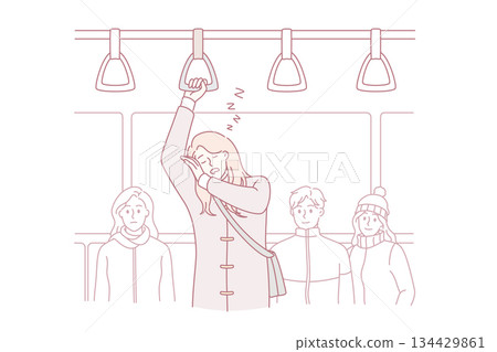 Feeling sleepy in public transport concept 134429861
