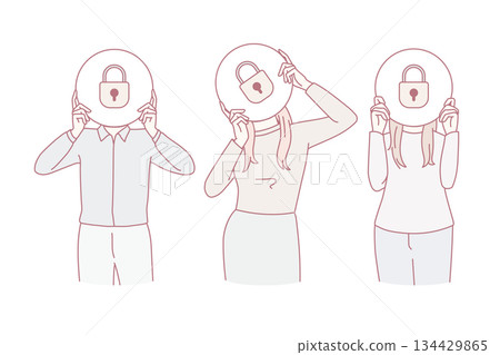 Diverse people hold papers with locks painted 134429865