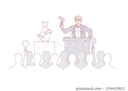 Man seller head auction with diverse buyers 134429921