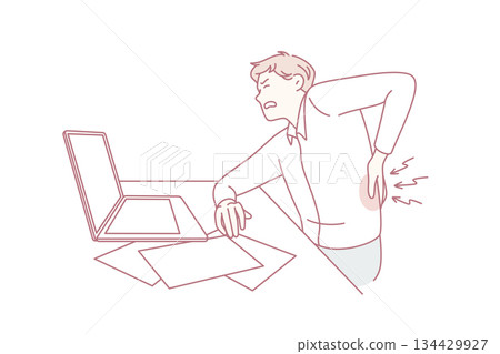 Feeling back pain in office concept Feeling back pain in office concept 134429927