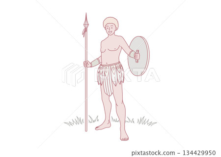 African American tribe man in traditional clothes with spear African American tribe man in traditional clothes with spear 134429950