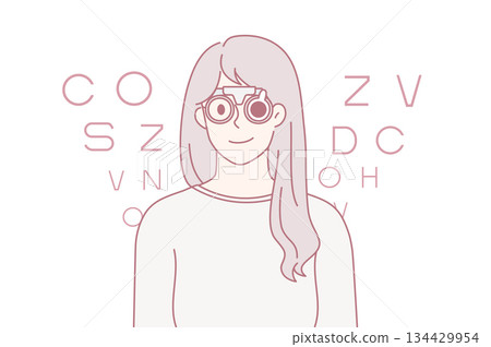 Woman in optical glasses check sight in clinic Woman in optical glasses check sight in clinic 134429954