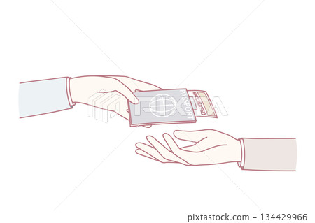 Man give passport with vaccination certificate against covid-19 134429966