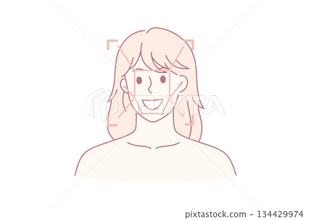 Portrait of smiling woman use emotion detection app 134429974