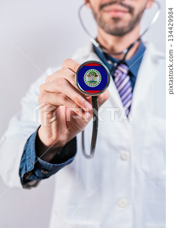Belize health and medical insurance concept. Belize healthcare system, doctor holding stethoscope 134429984