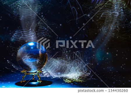 Abstract Cosmic Energy and Crystal Ball with Neon Light Trails Abstract Cosmic Energy and Crystal Ball with Neon Light Trails 134430260