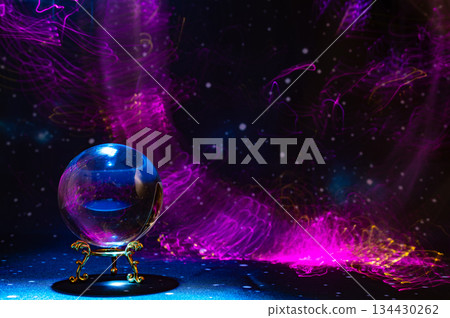 Abstract Cosmic Energy and Crystal Ball with Neon Light Trails Abstract Cosmic Energy and Crystal Ball with Neon Light Trails 134430262