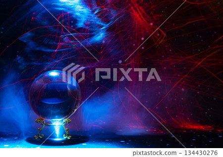 Abstract Cosmic Energy and Crystal Ball with Neon Light Trails Abstract Cosmic Energy and Crystal Ball with Neon Light Trails 134430276