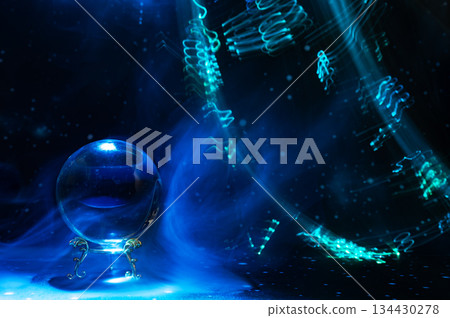 Abstract Cosmic Energy and Crystal Ball with Neon Light Trails 134430278