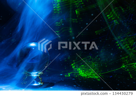 Abstract Cosmic Energy and Crystal Ball with Neon Light Trails Abstract Cosmic Energy and Crystal Ball with Neon Light Trails 134430279