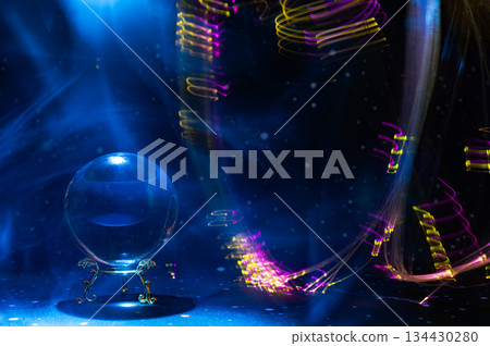 Abstract Cosmic Energy and Crystal Ball with Neon Light Trails Abstract Cosmic Energy and Crystal Ball with Neon Light Trails 134430280