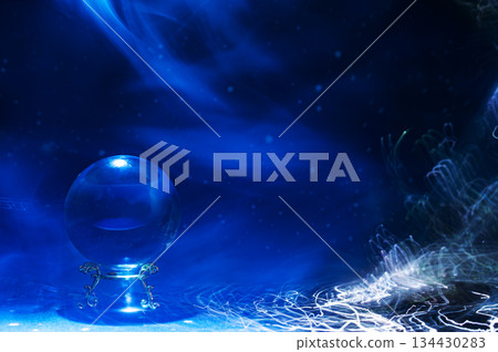 Abstract Cosmic Energy and Crystal Ball with Neon Light Trails 134430283