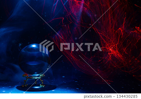 Abstract Cosmic Energy and Crystal Ball with Neon Light Trails Abstract Cosmic Energy and Crystal Ball with Neon Light Trails 134430285