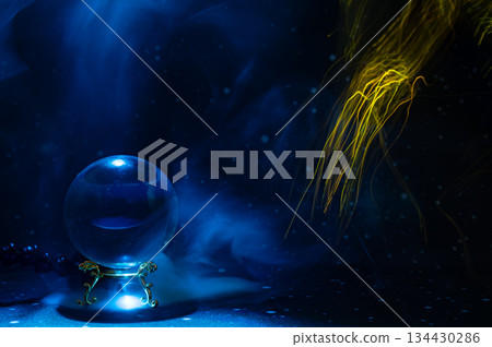 Abstract Cosmic Energy and Crystal Ball with Neon Light Trails Abstract Cosmic Energy and Crystal Ball with Neon Light Trails 134430286
