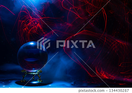 Abstract Cosmic Energy and Crystal Ball with Neon Light Trails Abstract Cosmic Energy and Crystal Ball with Neon Light Trails 134430287