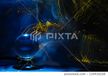 Abstract Cosmic Energy and Crystal Ball with Neon Light Trails 134430288