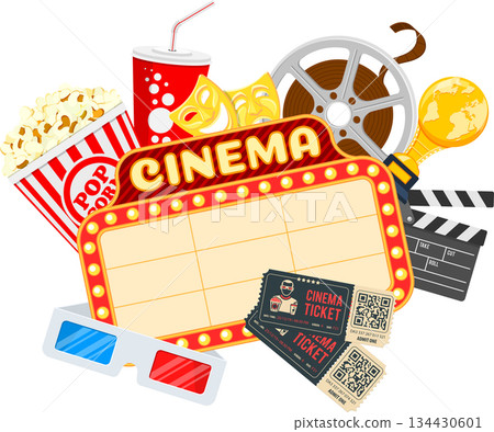 cinema auditorium with seats and popcorn 134430601