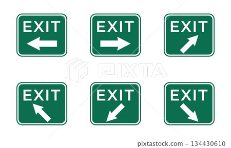 Safety And Emergency Exit Sign Vector Set in Green with Directional Arrows 134430610