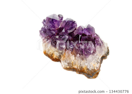Amethyst Crystal Druse  macro mineral on white background 134430776
