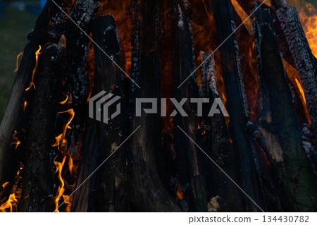 Beautiful fire flames on a campfire Beautiful fire flames on a campfire 134430782