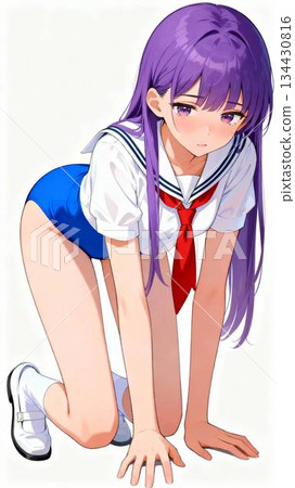 水手泳衣、紫髮、眼神憂鬱的女孩 134430816