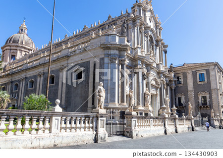Baroque facade of Saint Agatha church, Catania, Italy 134430903