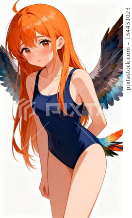 Bird-beast man, school swimsuit, girl 134431023