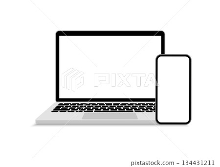 Laptop and smartphone mockup with blank screen isolated vector illustration 134431211