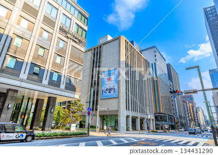 Tokyo Chuo Ward Kyobashi cityscape near Kyobashi 2-chome intersection Tokyo Chuo Ward Kyobashi cityscape near Kyobashi 2-chome intersection 134431290