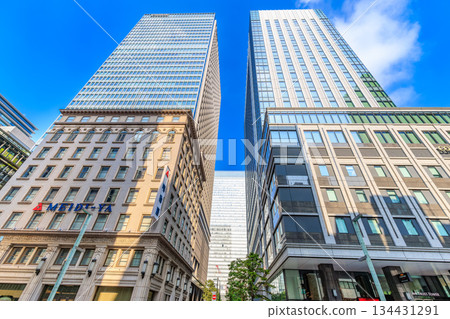 Tokyo Chuo Ward Kyobashi cityscape near Kyobashi 2-chome intersection 134431291