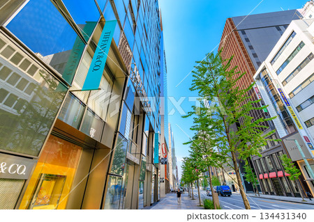 東京中央區銀座城市景觀，靠近銀座一丁目交叉口 134431340