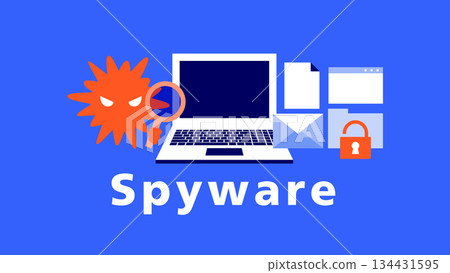 網路安全圖示：間諜軟體監視筆記型電腦訊息 134431595
