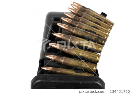 5.56 mm ammunition belt with cartridges in ammunition box 5.56 mm ammunition belt with cartridges in ammunition box 134431760