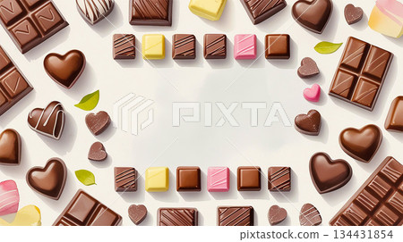 水彩情人節巧克力什錦相框/背景材料 134431854
