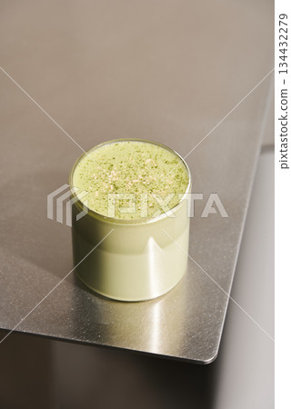 Peaceful Matcha On Contemporary Table, Serene Matcha Tea Presented Within Minimalist Modern Environment Peaceful Matcha On Contemporary Table, Serene Matcha Tea Presented Within Minimalist Modern Environment 134432279