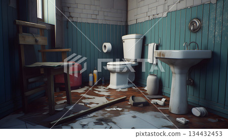 old dirty and neglected abandoned toilet room, neural network generated photorealistic image old dirty and neglected abandoned toilet room, neural network generated photorealistic image 134432453