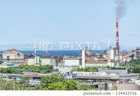 Muroran City, Hokkaido - Muroran's symbolic Shiratori Bridge and the streets of Muroran lined with steelworks facilities 134432556