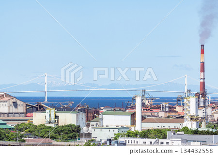 Muroran City, Hokkaido - Muroran's symbolic Shiratori Bridge and the streets of Muroran lined with steelworks facilities 134432558
