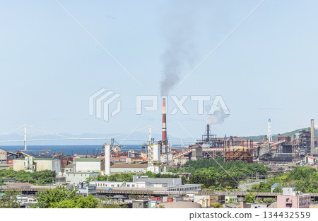 Muroran City, Hokkaido - Muroran streetscape lined with steelworks facilities 134432559