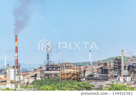 Muroran City, Hokkaido - Muroran streetscape lined with steelworks facilities 134432561