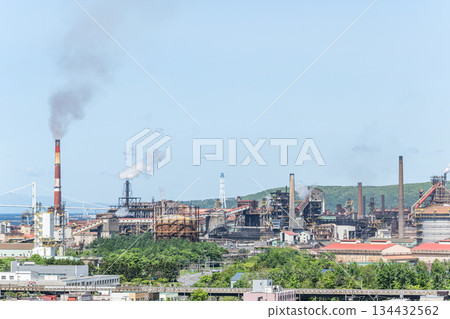 Muroran City, Hokkaido - Muroran streetscape lined with steelworks facilities Muroran City, Hokkaido - Muroran streetscape lined with steelworks facilities 134432562