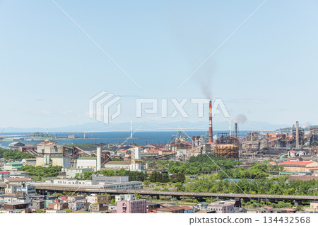 Muroran City, Hokkaido - Muroran streetscape lined with steelworks facilities 134432568