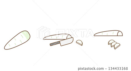 Daikon radish, cut into half-moon slices 134433168