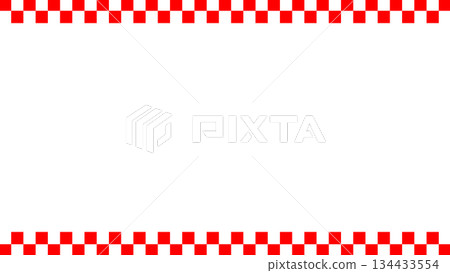 Red and white checkered frame with lines and Japanese pattern, horizontal Red and white checkered frame with lines and Japanese pattern, horizontal 134433554