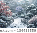 Snow-covered Japanese garden 134433559