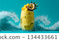 Refreshing tropical drink with mango and passion fruit on a vibrant background 134433661